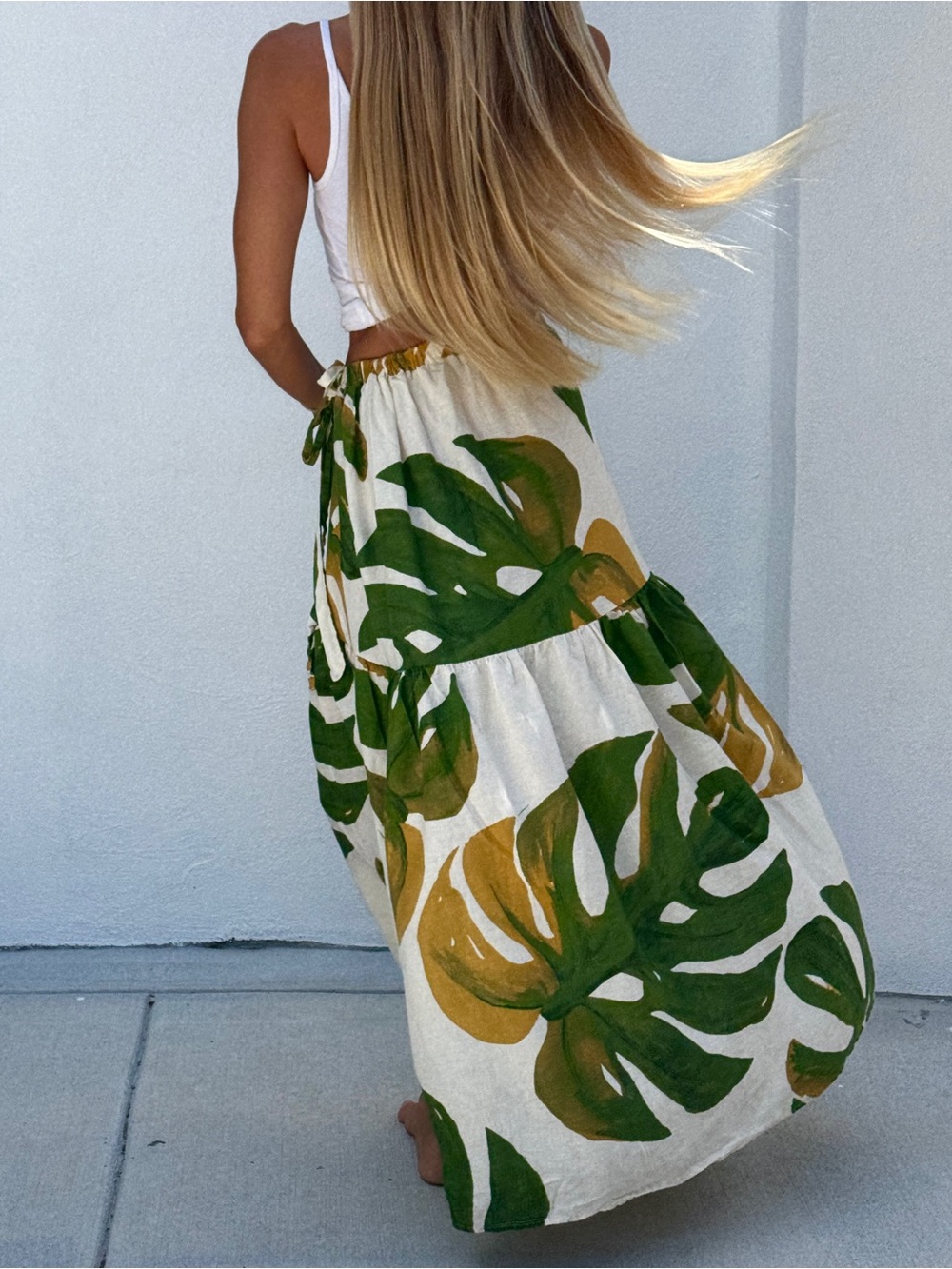 Rachel Zoe Tropical Leaf Wrap Maxi Skirt in Green & Mustard
